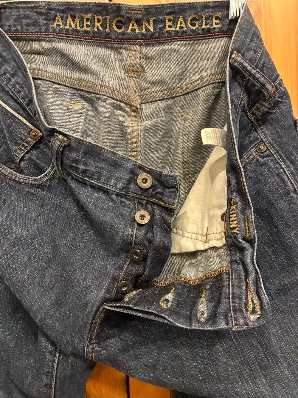 American Eagle Button Fly Blue Jeans Skinny Straight Mens 36x32